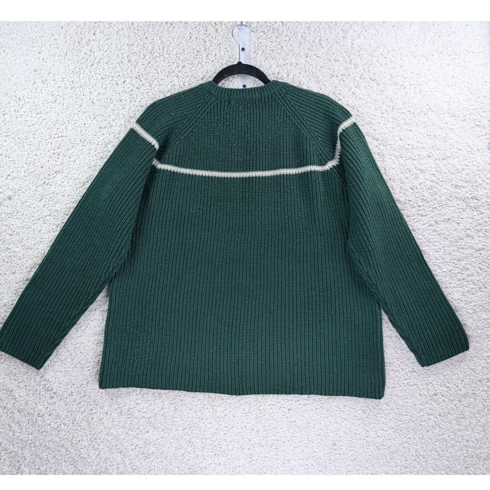 Vintage Express Sweater Women XL Green Ribbed Knit Crewneck Raglan Stripe - Picture 7 of 7